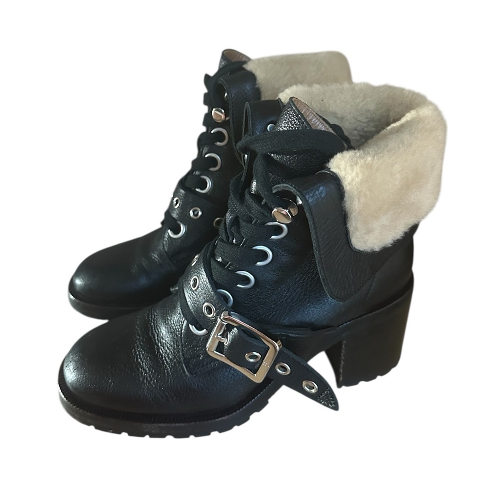 Frye Kay buckle leather and shearling boots RETAIL 350 - Picture 4 of 9